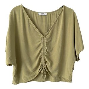 Bershka Sage Green Viscose Linen Blouse Top Medium